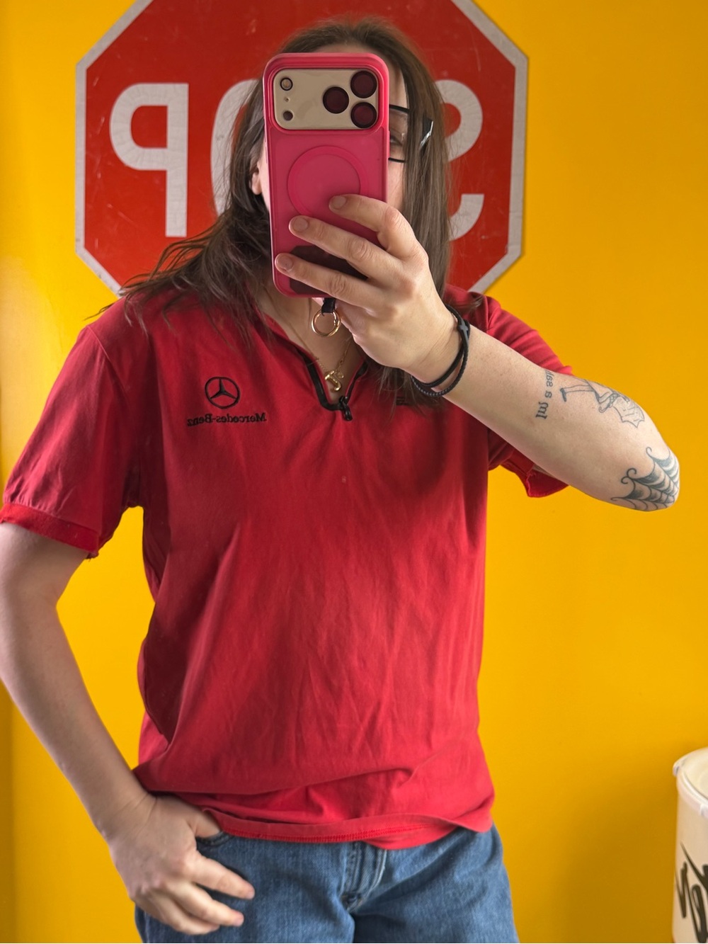 VINTAGE Mercedes Benz Polo Shirt Racing Style large Red 90s Mens FLAW
